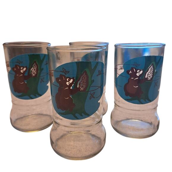 Vtg Sue Bee Honey Juice Glasses SET OF 4 BEAR HONEY BEES 5" Kids Drinking Glass - Picture 4 of 7